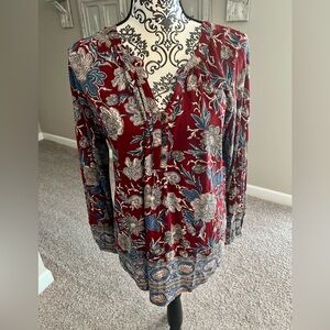 Lucky Brand Burgundy and Blue Floral Blouse